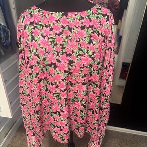 Lilly Pulitzer Vibrant Pink and Green Floral Blouse
